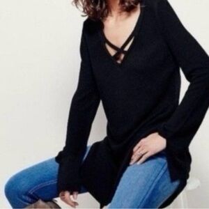 Free People Criss Cross  Neck Tunic Sweater Rayon Acrylic Pullover